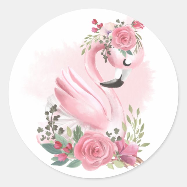 Stickers Flamant rose floral (Devant)