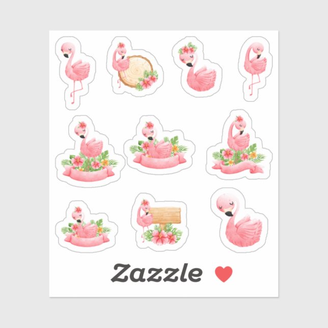 Stickers Flamant rose mignons (Feuille)