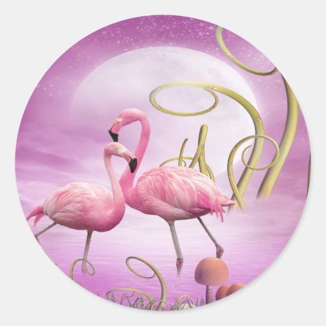 Stickers Flamants roses roses Whimsical (Devant)