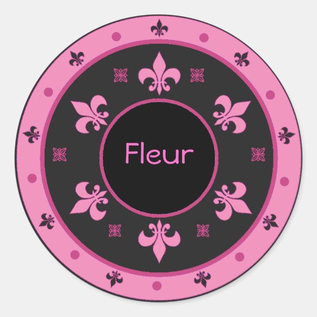 Stickers Fleur de Lis ronde avec texte personnalis (Devant)