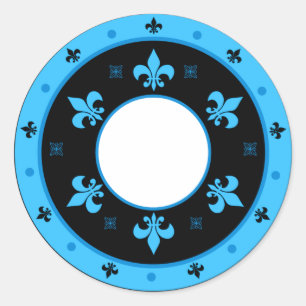 Stickers Fleur de Lis ronde BLEU & NOIR