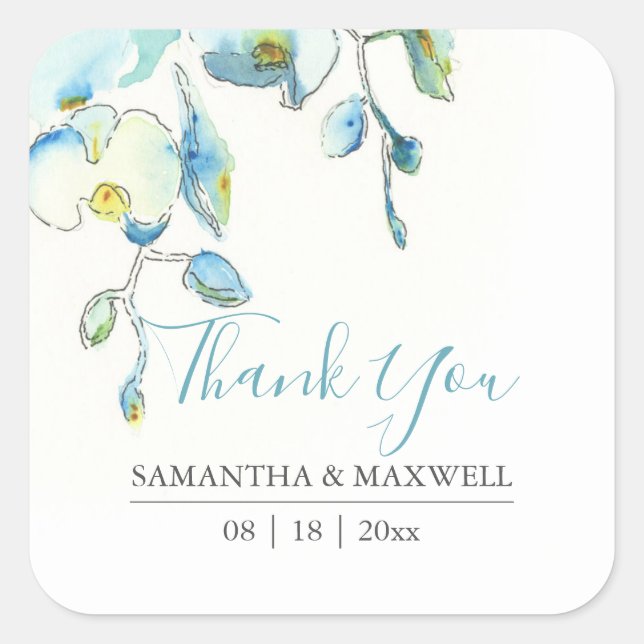 Stickers Floral Aquarelle Bleu Orchidée Favoriser (Devant)