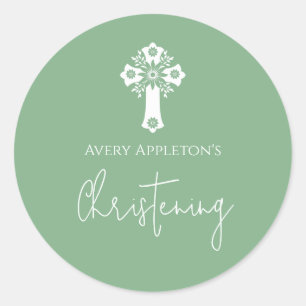 Stickers Floral Cross Christening Sage Green