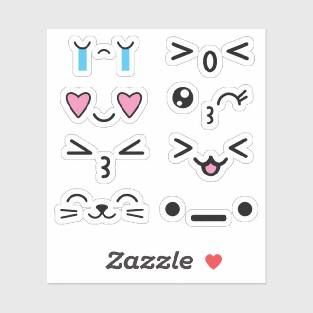 Stickers Funny Cute Kawaii Anime Face (Feuille)