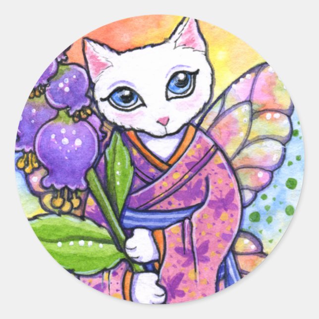 Stickers Geisha Chat Imaginaire asiatique par Ann  (Devant)