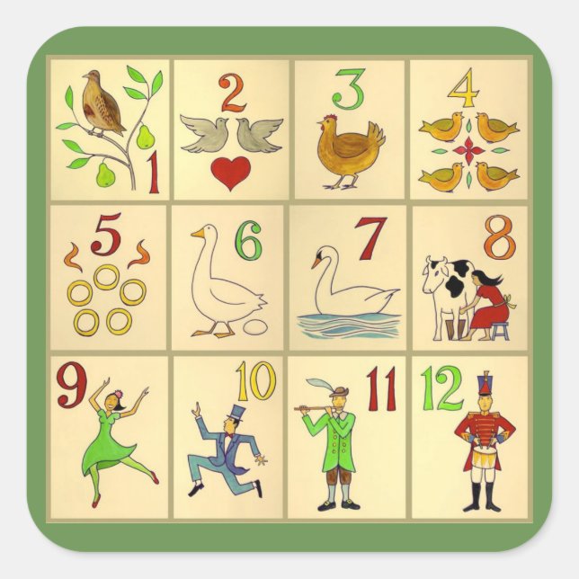 Stickers, Glossy, Large, 3 inch CHRISTMAS FOLK ART Square Sticker (Front)