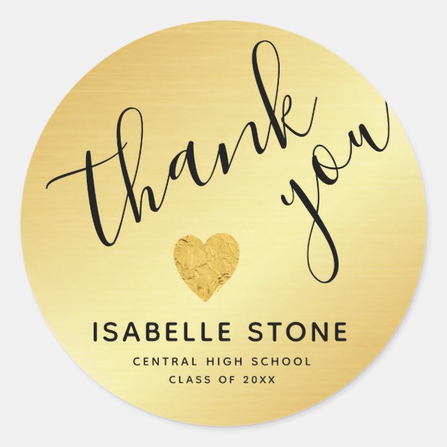 Stickers Gold Foil Heart Merci Graduation (Devant)