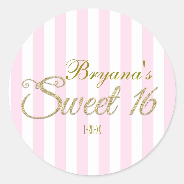 Stickers Gold Parties scintillant SWEET 16 Pink Pa (Devant)