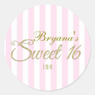 Stickers Gold Parties scintillant SWEET 16 Pink Pa