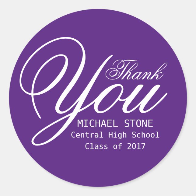 Stickers Graduation Merci blanc violet personnalis (Devant)