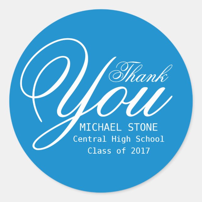Stickers Graduation Merci Bleu & Blanc Personnalis (Devant)