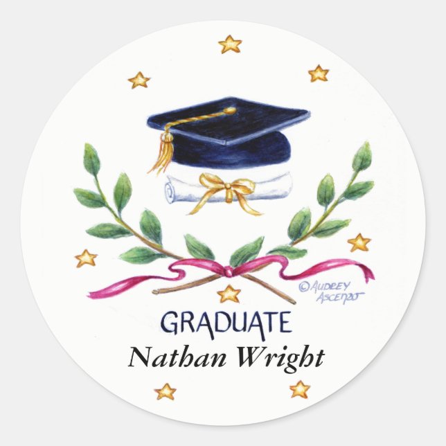 Stickers Graduation Victory Emblem Round (Devant)