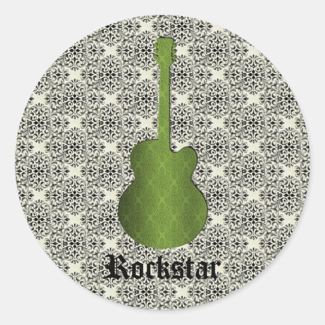 Stickers Guitare Rockstar Damask, Vert olive (Devant)