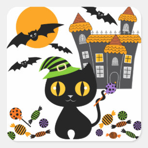 Stickers Halloween Kitty noir