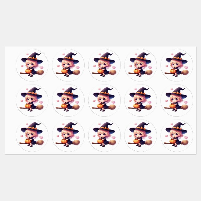 Stickers Halloween Sorcière Kawaii - Jolie Sorcièr (Feuille)