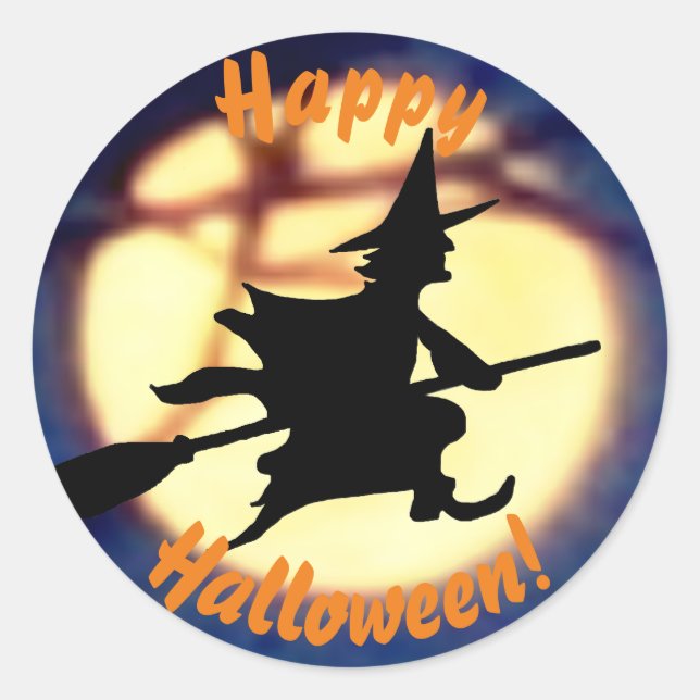 Stickers Halloween sorcière sur la lune (Devant)