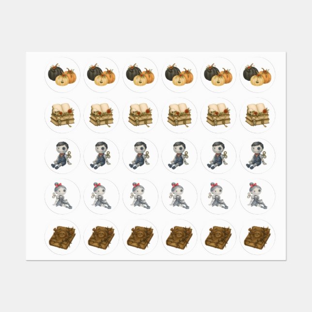 Stickers Halloween vintage - Citrouille, Poupées É (Feuille)