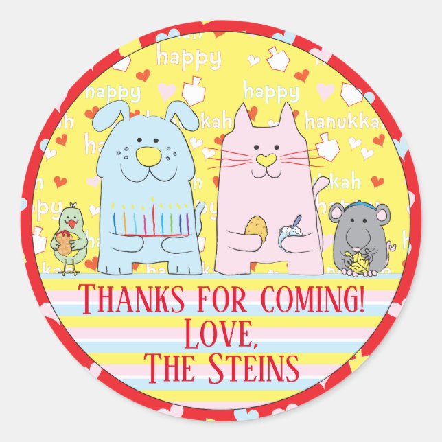 Stickers Hanoukka (1 1/2" ou 3")Chat, Chien n amis (Devant)