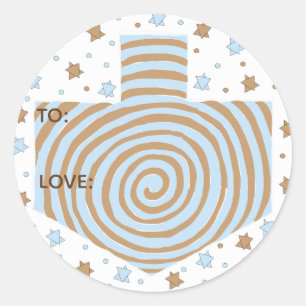 Stickers Hanoukka (1 1/2" ou 3")Dreidel/Blue/Brown