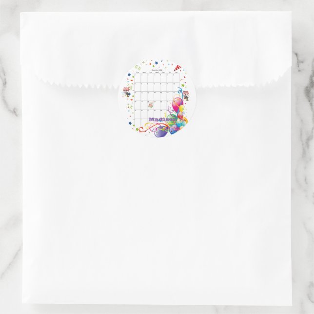 Stickers, Happy Birthday Calendar December 2022  Classic Round Sticker (Bag)