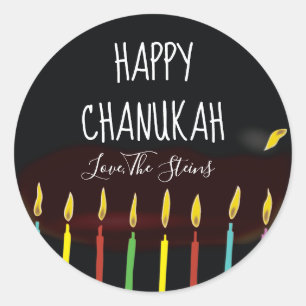 Stickers "Happy Chanukah" Menorah bougies