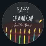 Stickers "Happy Chanukah" Menorah Candles<br><div class="desc">Hanukkah/Holiday stickers, personalize. Happy Chanukah Menorah Candles. Choose from 1 1/2" and 3" stickers. Personalize by deleting and replacing text with your own message. Choose your favourite font size, style, and colour. Thanks for stopping and shopping by! Your business is very much appreciated! Happy Hanukkah! Shape: Classic Round Sticker Make...</div>