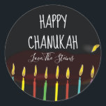 Stickers "Happy Chanukah" Menorah Candles<br><div class="desc">Hanukkah/Holiday stickers, personalize. Happy Chanukah Menorah Candles. Choose from 1 1/2" and 3" stickers. Personalize by deleting and replacing text with your own message. Choose your favourite font size, style, and colour. Thanks for stopping and shopping by! Your business is very much appreciated! Happy Hanukkah! Shape: Classic Round Sticker Make...</div>