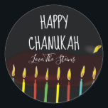 Stickers "Happy Chanukah" Menorah Candles<br><div class="desc">Hanukkah/Holiday stickers, personalize. Happy Chanukah Menorah Candles. Choose from 1 1/2" and 3" stickers. Personalize by deleting and replacing text with your own message. Choose your favourite font size, style, and colour. Thanks for stopping and shopping by! Your business is very much appreciated! Happy Hanukkah! Shape: Classic Round Sticker Make...</div>