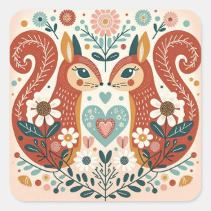 Stickers illustration folk art pattern "squirrel"