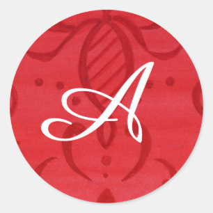Stickers Initial Red Damask and White