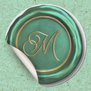 Stickers Jade Green Gold Monogramme cire Vintage S