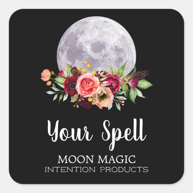 Stickers Jar Black Spell Avec Lune Et Fleurs (Devant)