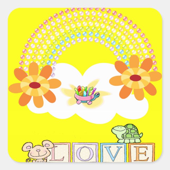 Stickers Jaune carré Turtle Love (Devant)