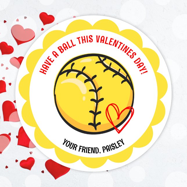 Stickers Jour de Valentines de Softball mignons (Cute Softball Valentines Day Stickers)
