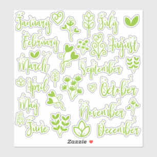 Stickers Journal feuille 12 mois en vert pelouse