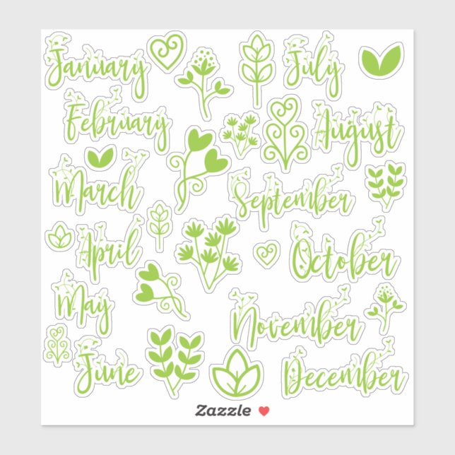 Stickers Journal feuille 12 mois en vert pelouse (Feuille)