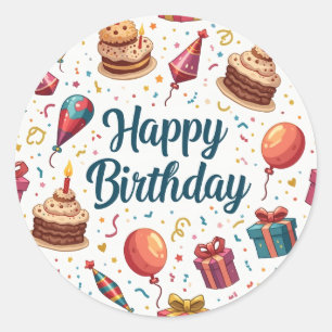 Stickers Joyeux Classic Round Anniversaire avec ba