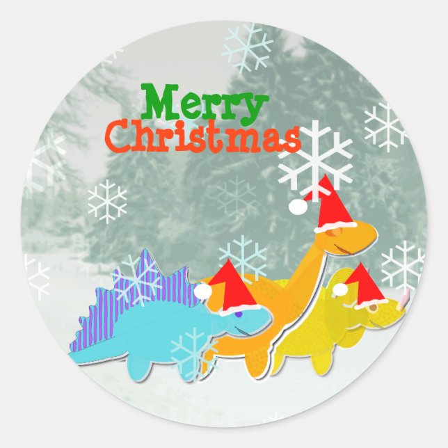 Stickers Joyeux Noël Cartoon Dinosaures (Devant)