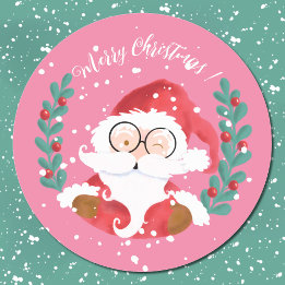 Stickers Joyeux Noël rose de Père Noël