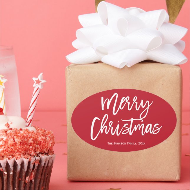 Stickers Joyeux Noël simple rouge ovale (Fête)