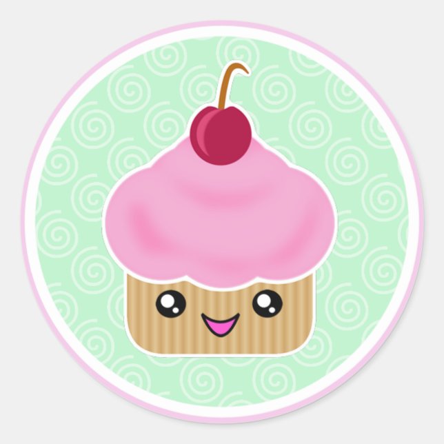Stickers Kawaii Cupcake Cerise Rose (Devant)