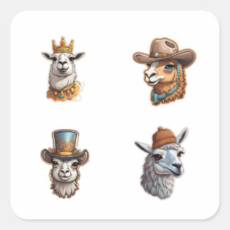 Stickers Lama Cartoon Style Art 4 Pack