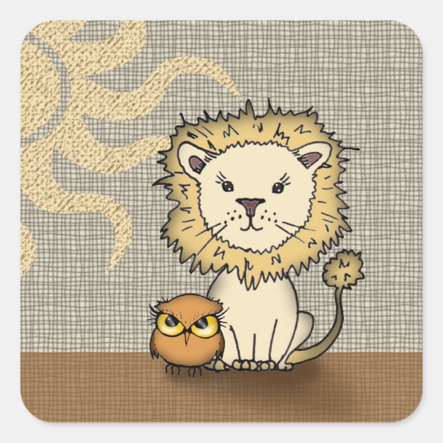 Stickers Lion et hibou mignons (Devant)