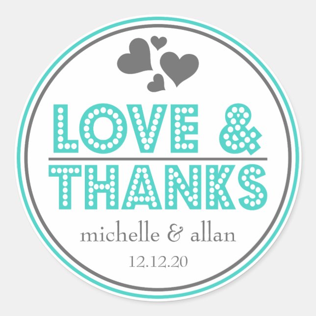 Stickers Love & Thanks Favor (Turquoise / Grey) (Devant)