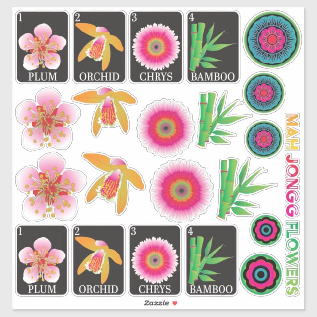 Stickers Mah Jongg 4 Fleurs (Feuille)