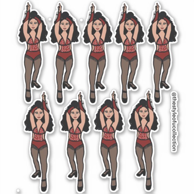 Stickers Majorette / Danseuse Frange rouge / noir  (Devant)