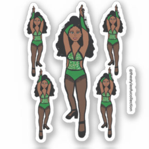 Stickers Majorette / Danseuse Frange verte / noire
