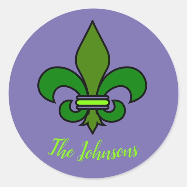 Stickers Mardi Gras Fleur de Lis violet et vert (Devant)