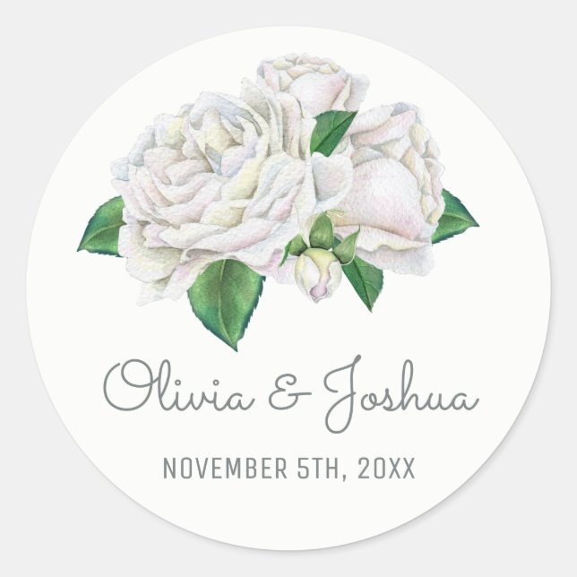 Stickers Mariage Aquarelle Roses Blanches (Devant)