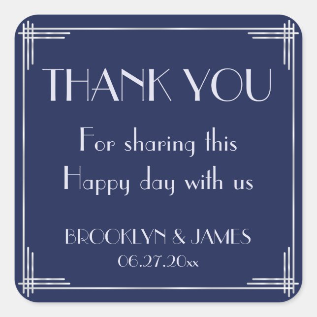 Stickers Mariage Argent Et Bleu Art Déco (Devant)